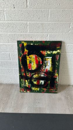 $5 original artwork artist signed on back heavy piece on wood abstract porch pickup