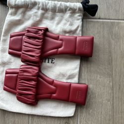 Khaite Square Toe Ruched  Slides-7.5