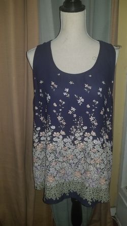 Blue floral sleeveless blouse