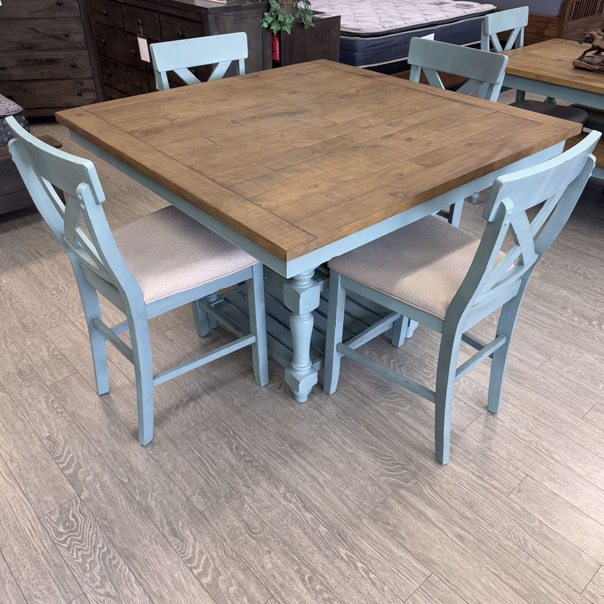 Solid Wood Square Counter Height Dining Set - French Blue
