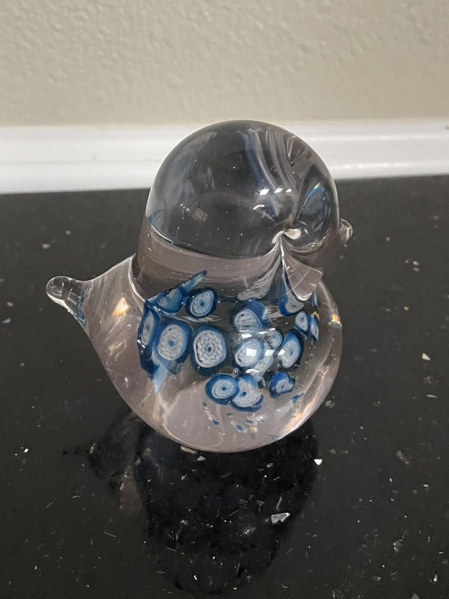 Vintage Murano Style Blue and White Milifiory Art glass Bird Figurine Paperweight 3”