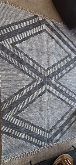 Gray Diamond Pattern Area Rug with Fringe World Market