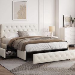 Yaheetech Queen Bed Frame Upholstered Bed Frame with Adjustable Diamond Button-Tufted Headboard