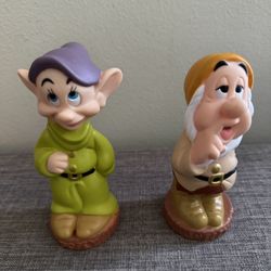 Lot of 2  Vintage Disney Snow White “Dopey & Sneezy” Dwarfs  Rubber 5.5” Figures