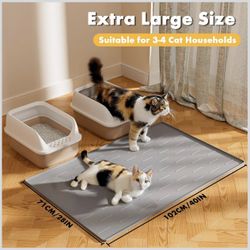 Pieviev Silicone Cat Litter Trapping Mat, 40''x28'' Extra Large Cat Litter Mat, Easy to Clean & Soft on Kitty Paws, Waterproof Kitty Litter Pads for I