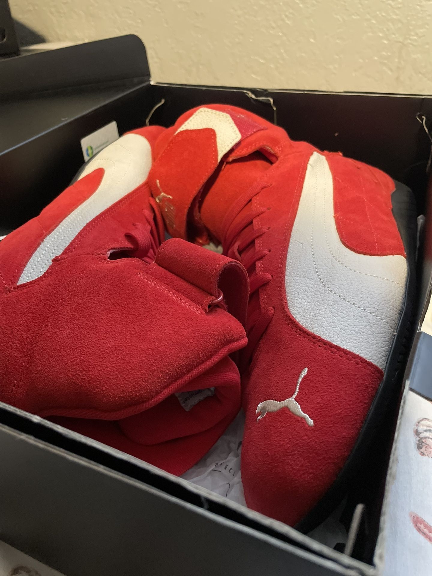 Puma Red & White Suede Sneakers