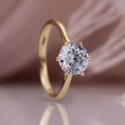 R150- Beautiful Gold Ring With  Big Zircon!