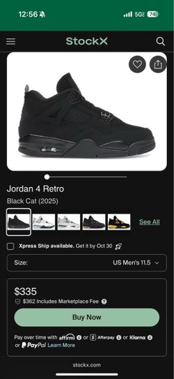 Jordan 4 black cat 2025 Size 11.5