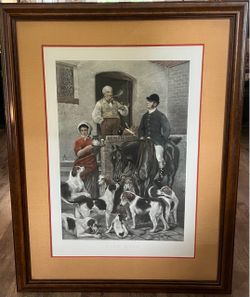 Antique Large picture title MINE HOST professionally framed and matted art behind glass 35.5x46.5 inches
