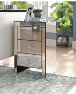 Mirrored Glass 3 Drawer Nightstand with Gold Knobs