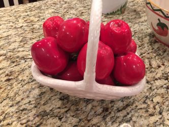 Ceramic basket of apples vintage fall harvest decoration