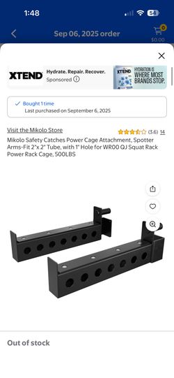 Safety bar for Squat Rack