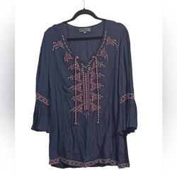 Blue Tunic with Embroidered Bell Sleeves