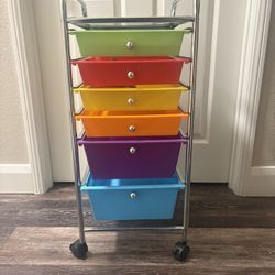 Rolling Rainbow Cart 6 Removable Plastic Drawers Utility Cart Lockable Wheels, Art Cart for Classroom Organization Supplies Office Multi Color