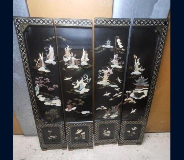 Chinese Panel Carved Soapstone, Geisha Swan 6ft Room Divider