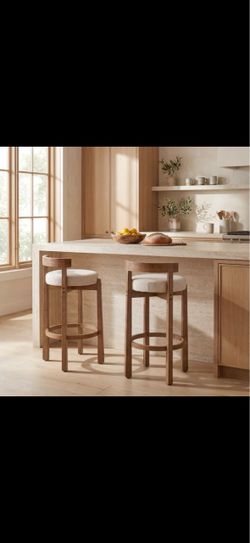 Brand New Mid-Century Modern Bar Stools – Set of 2 | Beige