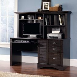 Sauder Harbor View Computer Desk with Hutch, Antiqued Paint finish