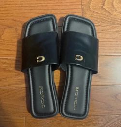 Coach Black Leather Slide Sandals
