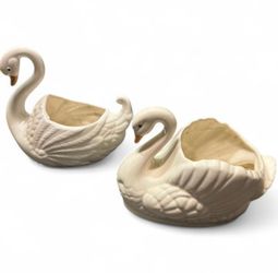 mid-century vintage pottery, large ceramic swan flower pot planter