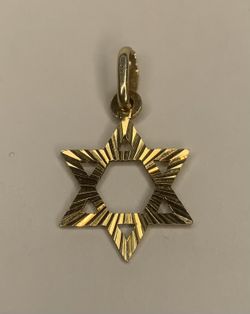 14k Solid Yellow Gold Star Of David Pendant / Charm