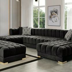 Ariana Velvet Black Double Chaise Sectional

