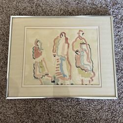 Vintage Abstract Watercolor Painting Metal Frame