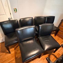 Set of 6 Black Leather Dining Chairs