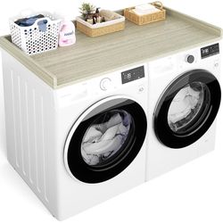 Washer and Dryer Countertop, Laundry Room Organization with Non-Slip Pads, Wood Shelf Topper with Round Corner Edge Rails, Folding Organizer for Laund