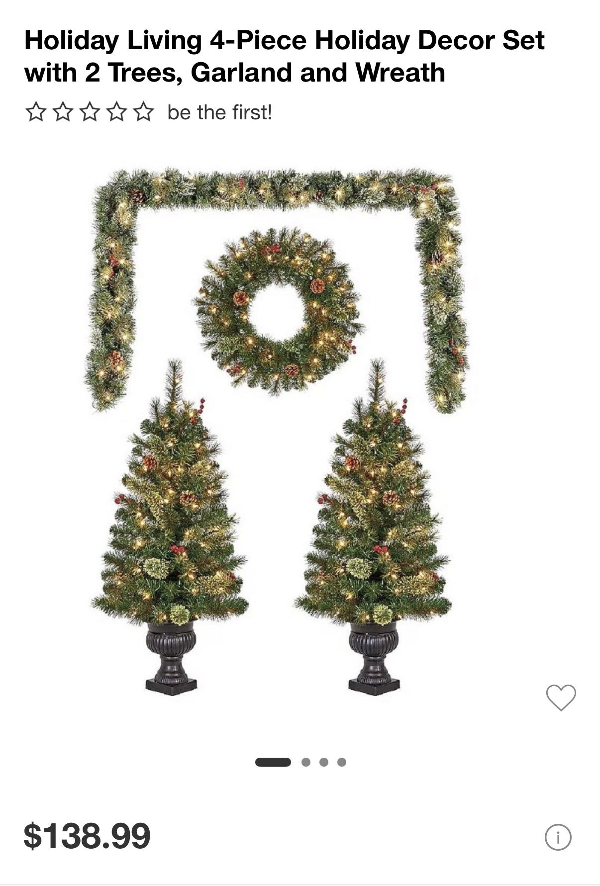 Christmas Decorations 4 Piece New Tree Gerald Holiday Living 4-Piece Holiday Decor Set with 2 Trees, Garland and Wreath