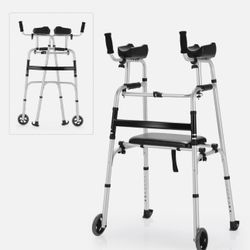 Foldable Aluminum Alloy Walker Wheel Walking Frame W/ Seat & TD10008
