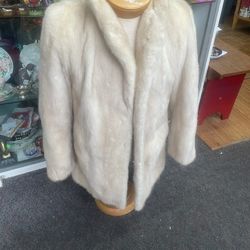 Antique White Mink Fur Coat Size Large 