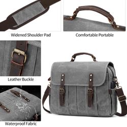 NerIion Messenger Bag for Men 15.6 Inch Vintage Canvas Genuine Leather Briefcase for Men Laptop Bag Satchel Shoulder Bag
