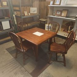 $175 ANTIQUE WINDSOR STYLE CARD TABLE WITH 4 CHAIRS