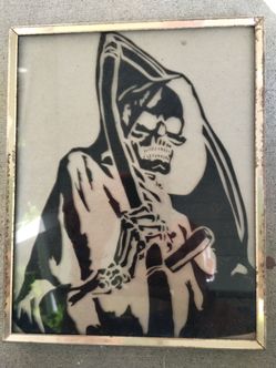 Vintage grim reaper picture printed on glass, 8x10"