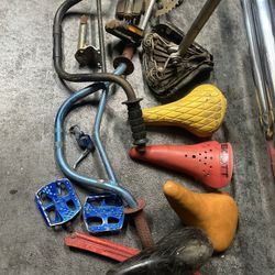 Vintage Bmx Bike Parts Lot Seats Bars Crank 