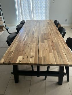 IKEA Skogsta table and (6) Lisabo chairs
