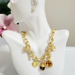 18k gold retro floral flower heart bug charm women's ladies pendant necklace gift