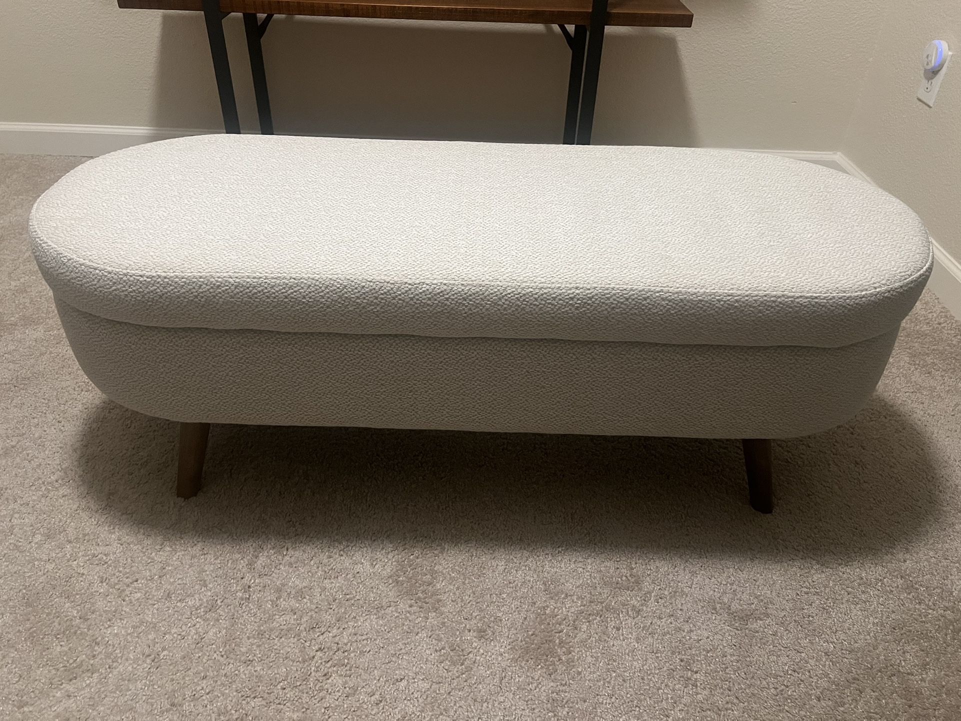 Oval Storage Bench – Fully Assembled, Beige Fabric, Great Condition