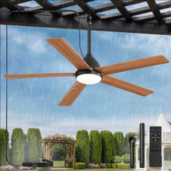 52" Outdoor Ceiling Fan with Light Brown Ceiling Fans IP65 Waterproof Plug
Gazebo Hanging Plug-in Ceiling Fans, 6-Speed DC Motor, Remote/APP Control,