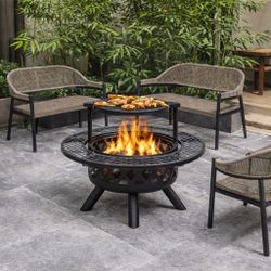 brand new patio  loveseat set with fire pit in box 