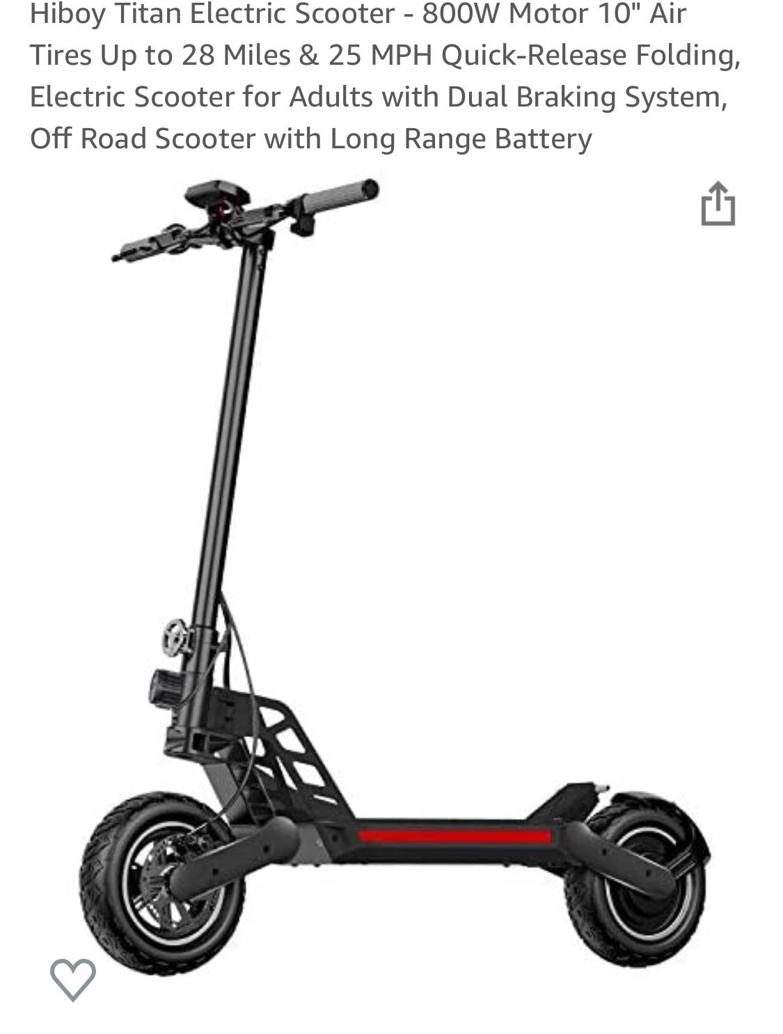 Hiboy Titan Electric Scooter - 800W Motor 10" Air Tires Up to 28 Miles & 25 MPH Quick-Release Folding, Electric Scooter for Adults with Dual Braking S