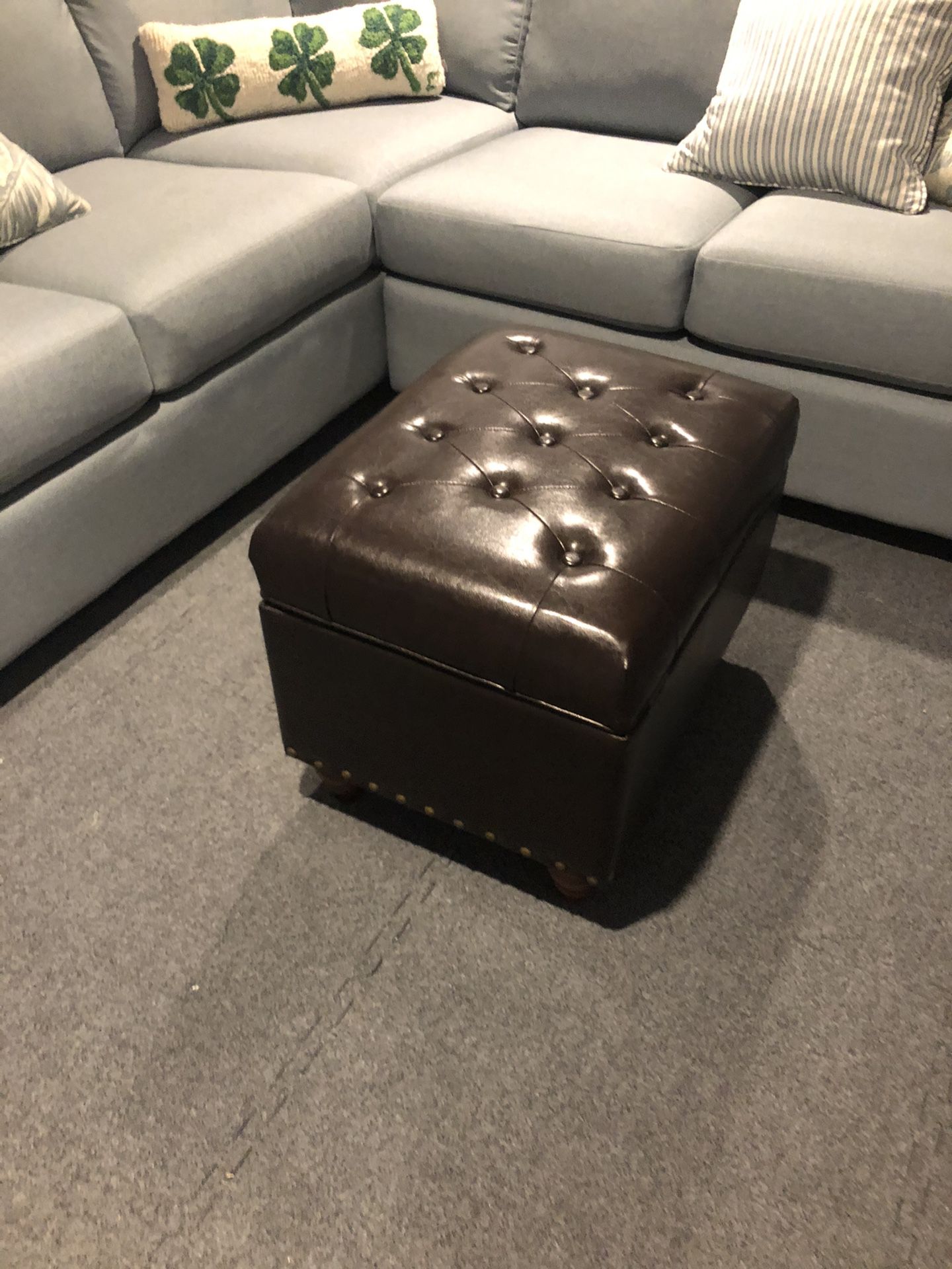 Leather Ottoman with storage holder