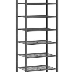 SONGMICS Narrow Shoe Rack, Sturdy 8 Tier Metal Tall Shoe Rack Shelf, Slim Shoe Storage Organizer for Closet Entryway Small Spaces, Vertical Shoe Stand