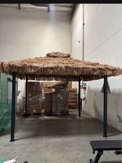 New 10'×10' Metal Frame Thatched Tiki Bar Gazebo Patio Gazebo with Straw Thatch Roofing