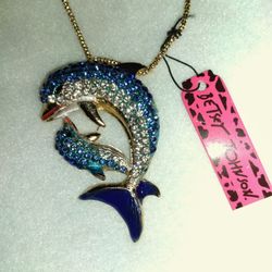 Brand New Betsey Johnson Double Dolphin Necklace