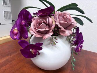 Silk Flower Arrangement in White Ceramic Vase