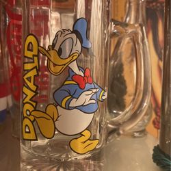 Vintage Disney Donald Duck Heavy Thick Clear Glass Root Beer Mug Stein Mug