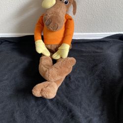 Vintage Plush Moose Toy with Orange and Yellow Accents