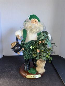 15" Irish Aye Santa Figurine Pot of Gold Shamrock Tree Christmas Decor