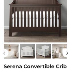 Like New Silva High End Crib With Like New Mattress with optional Guard Rail in Cherry finish